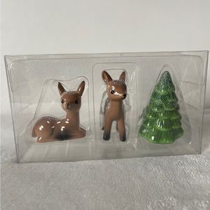 3pcs Ceramic Deer With Tree Christmas Figure set.
